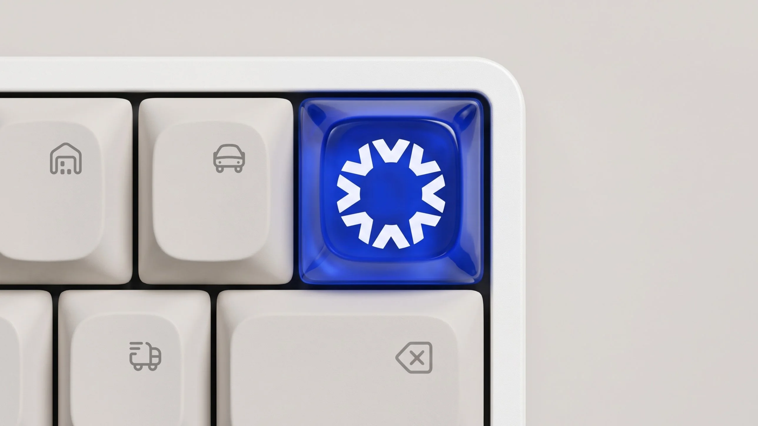 Teclado com a tecla do símbolo do Grupo Veno em azul